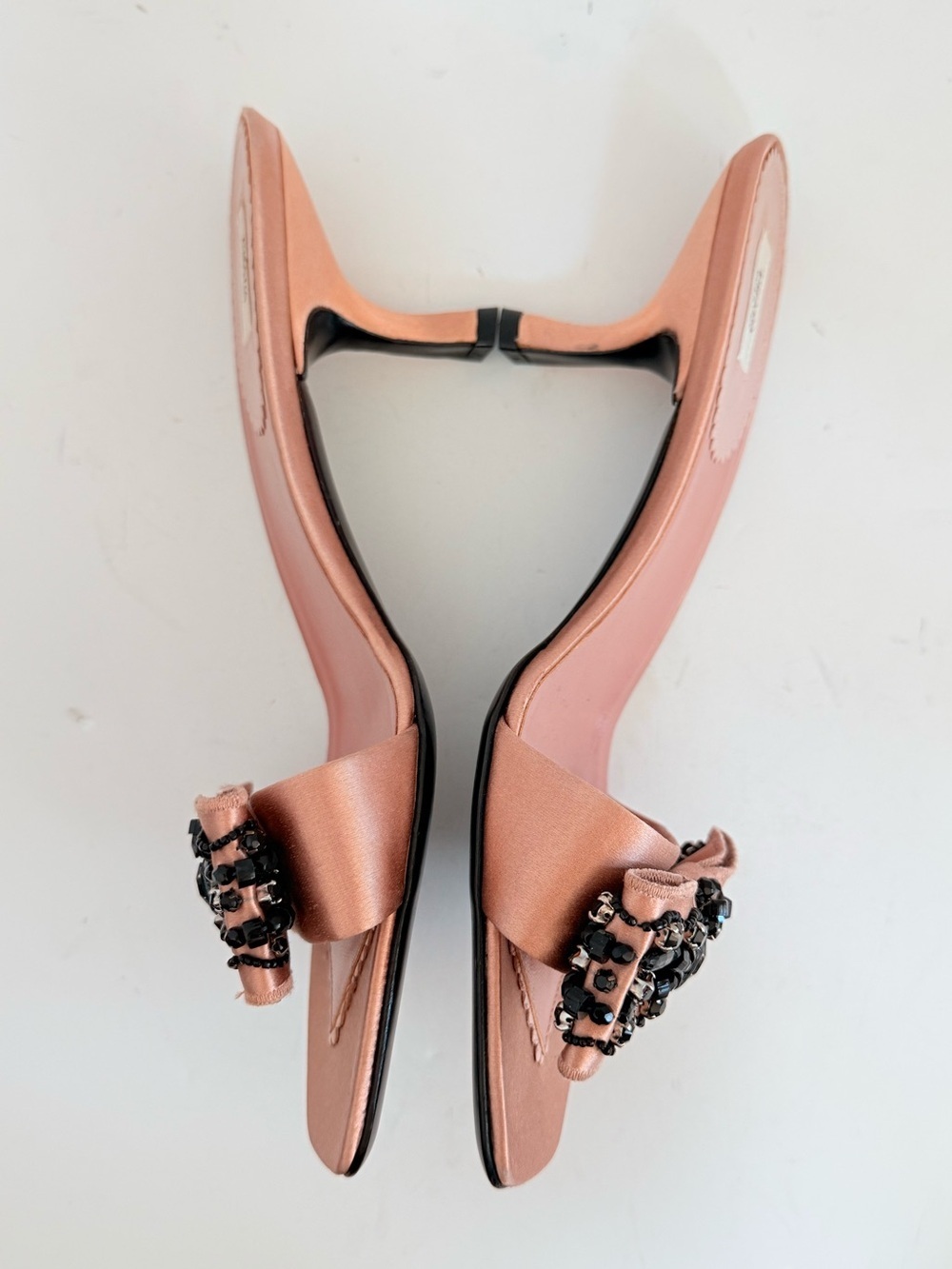 Prada Archive Pink Satin Crystal beaded Embellished bow Mule Heels EU 38 - Picture 5 of 11